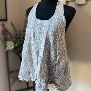 Freeway Grey Embroidered Halter Tank Tie Back M